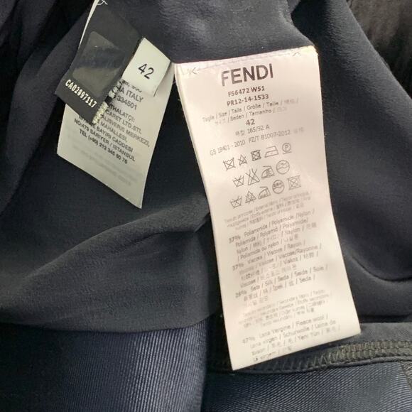 FENDI Fall 2014 Size 6 Navy Green Polyamide Blend Patchwork Back Zip Casual Top - Picture 12 of 13
